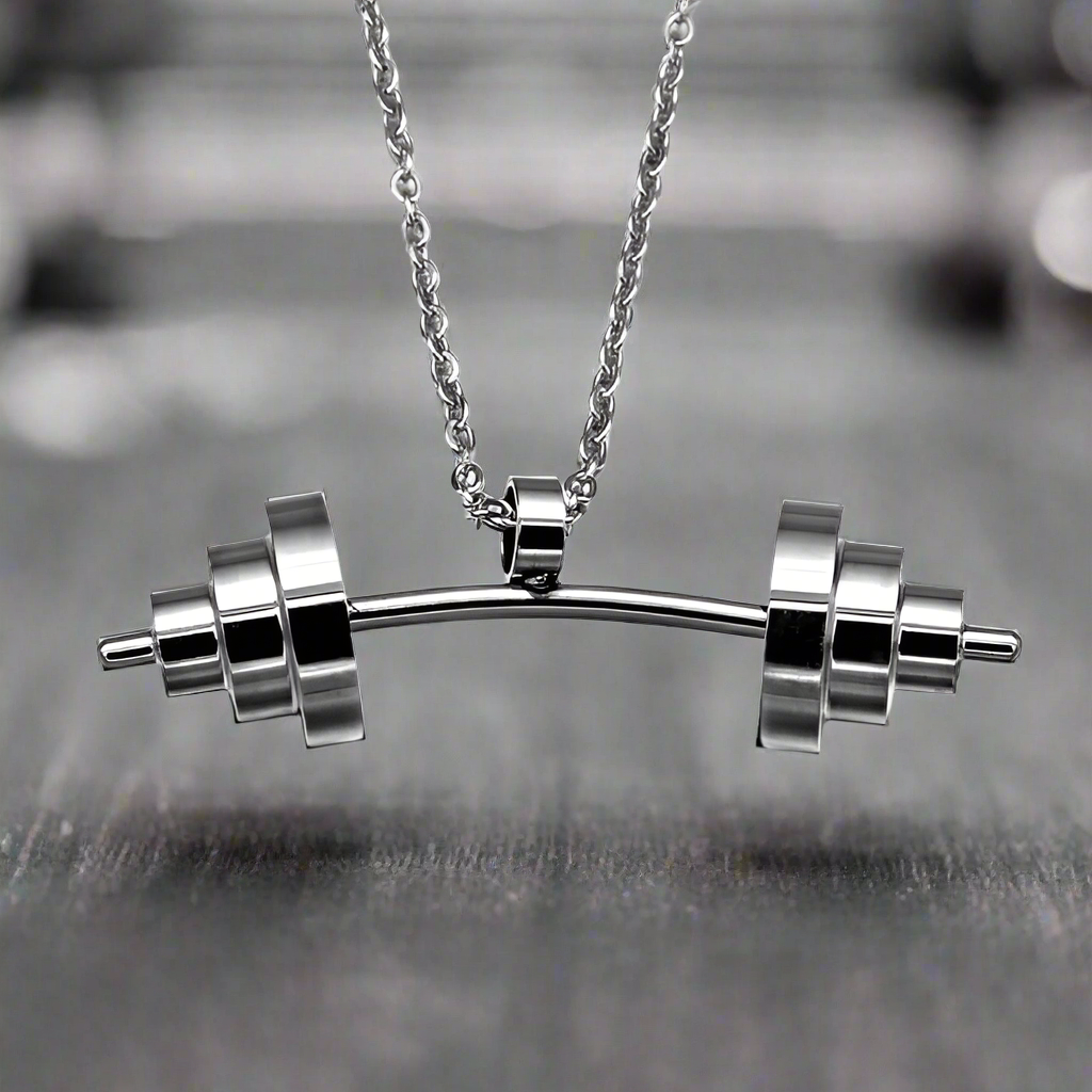 stainless steel silver fitness dumbbell pendant necklace for men online in pakistan