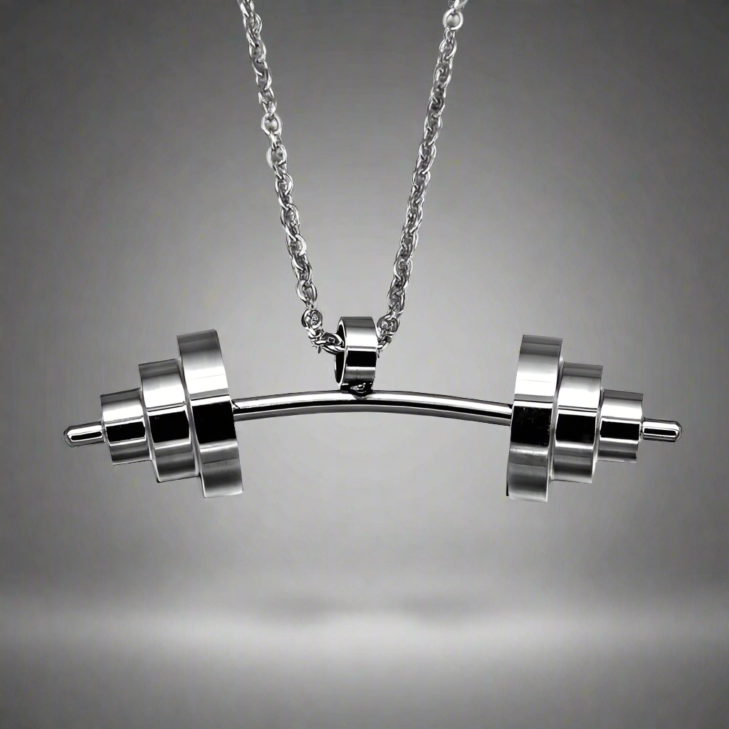 Fitness Dumbbell Silver Pendant Necklace For Men