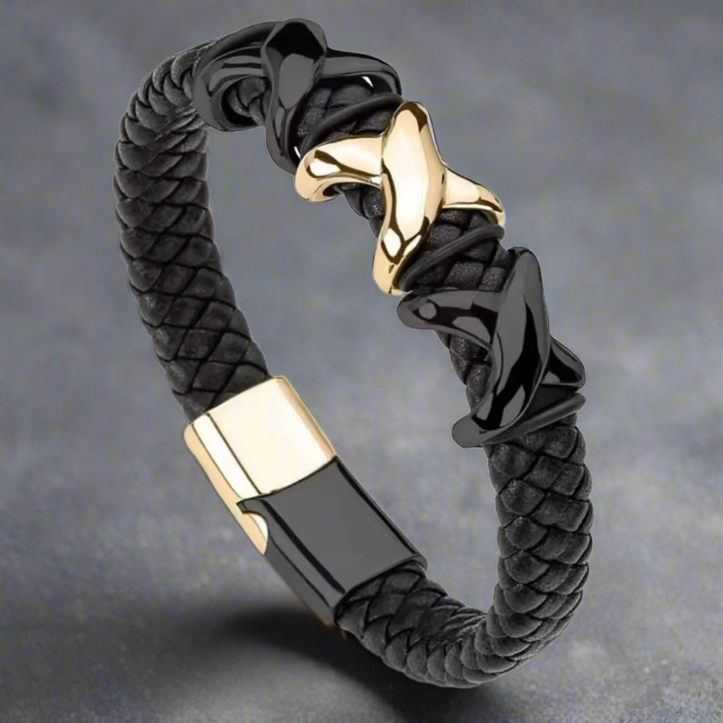 black leather bracelet for men online in pakistan