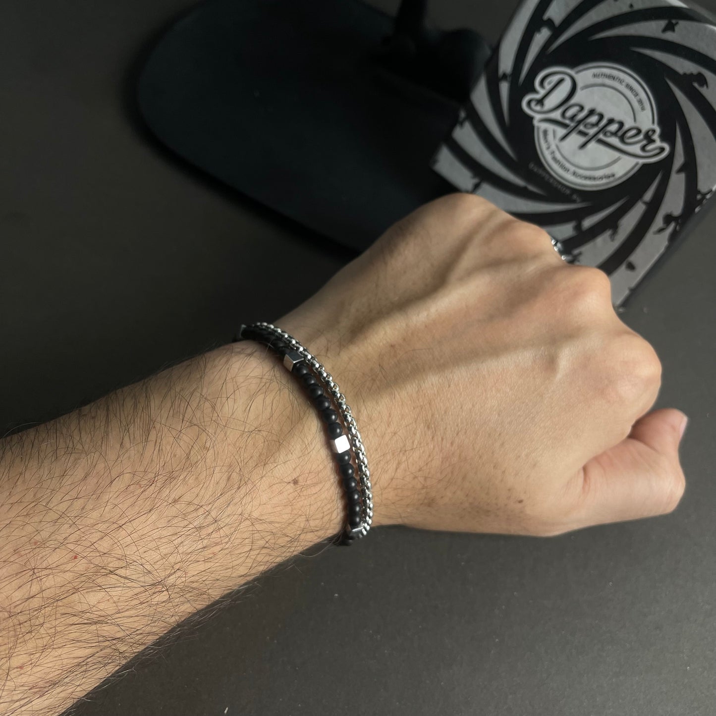 Men's Black Versatile Layering Bracelet Set