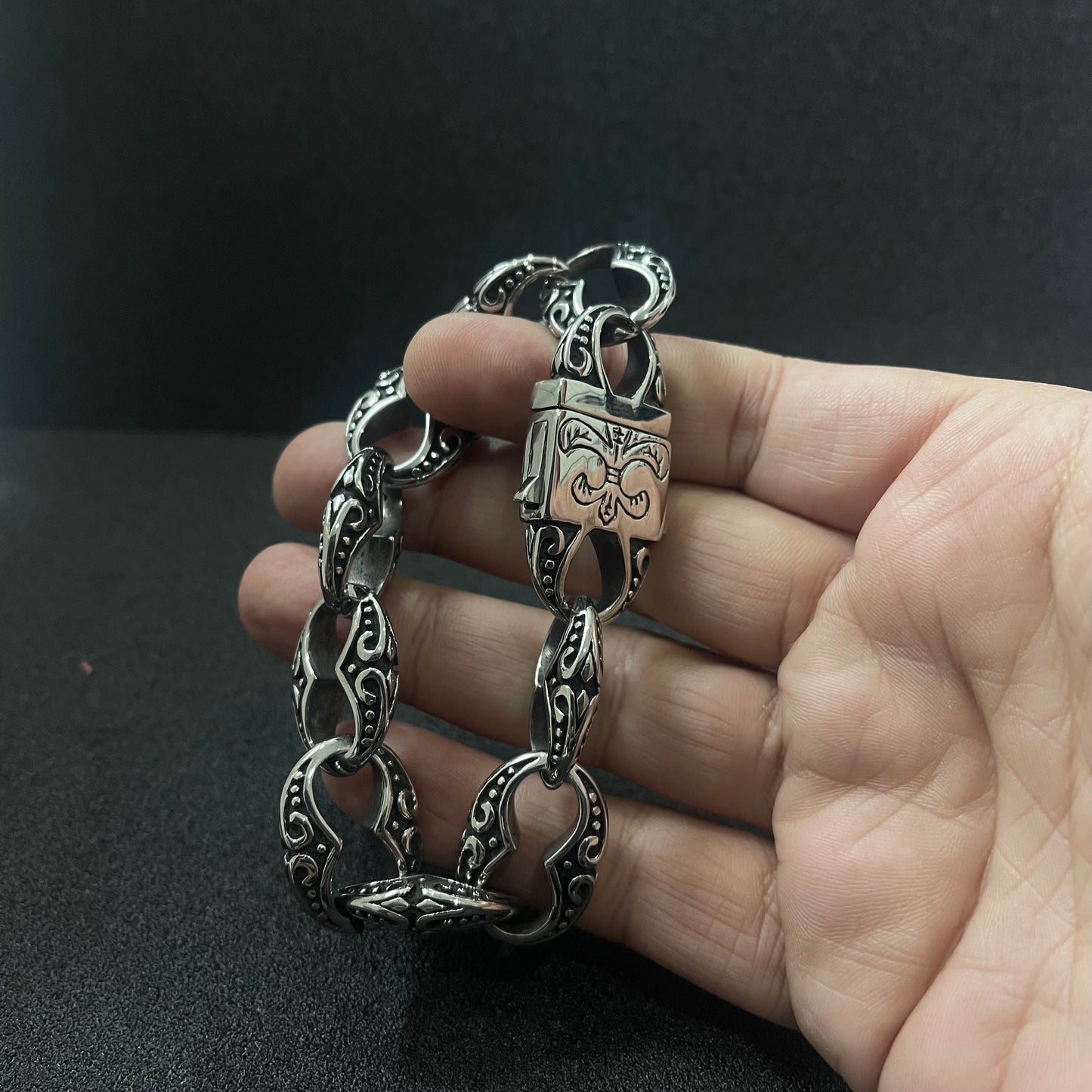 Antique Silver Viking Link Chain Bracelet For Men