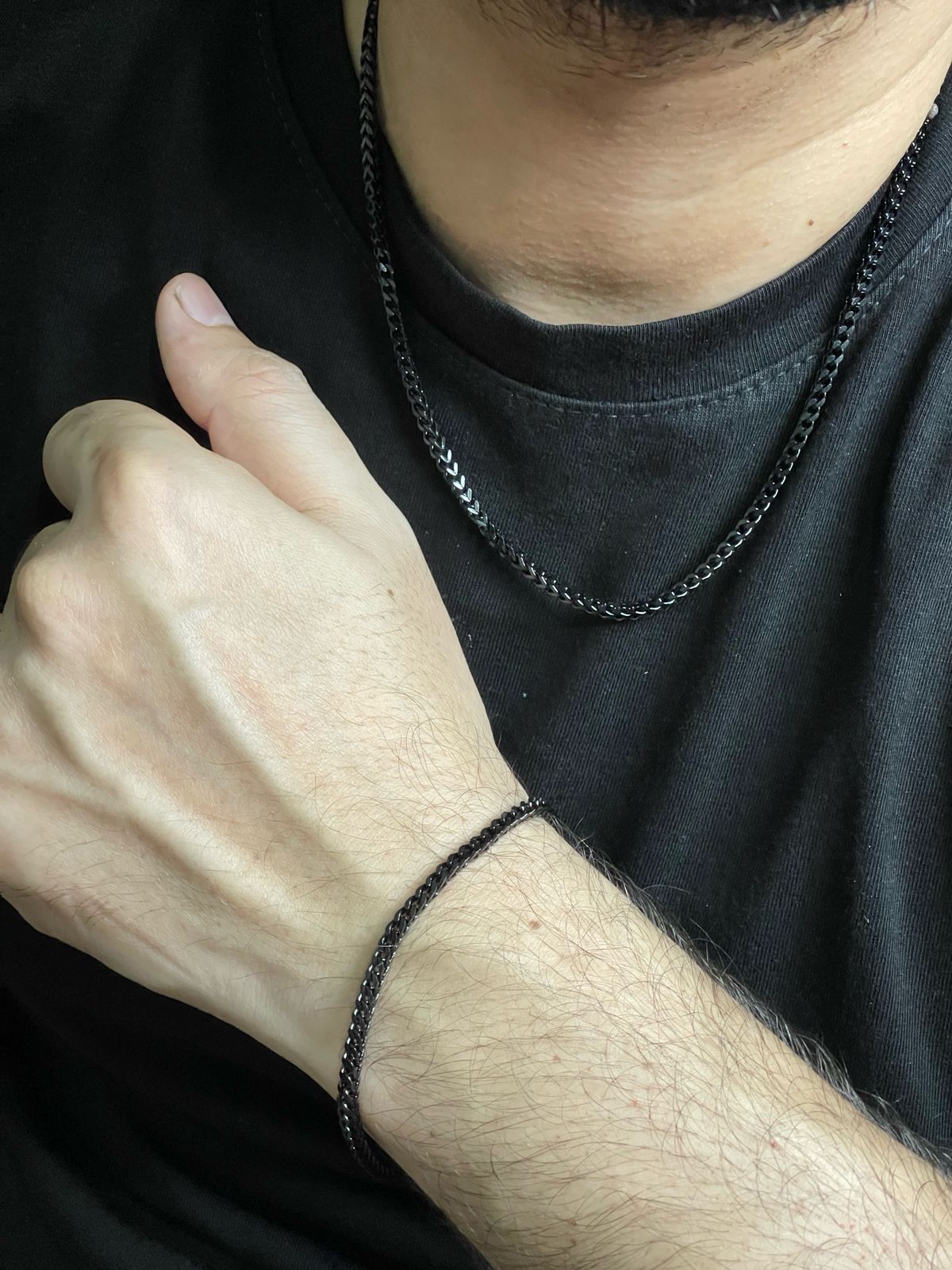 3mm black franco neck chain and bracelet set for men online in Pakistan