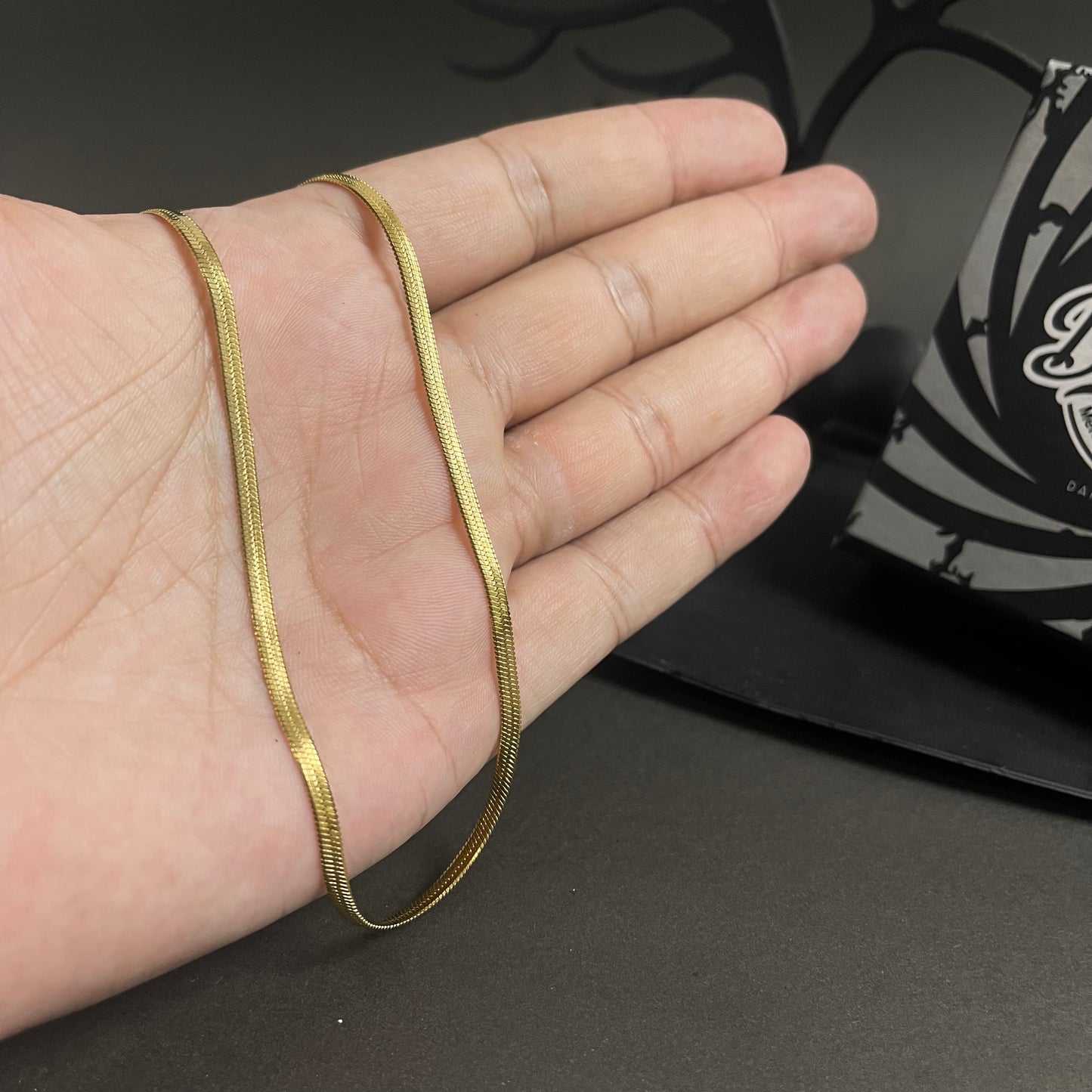 3mm golden flat snake neck chain for men online in Pakistan