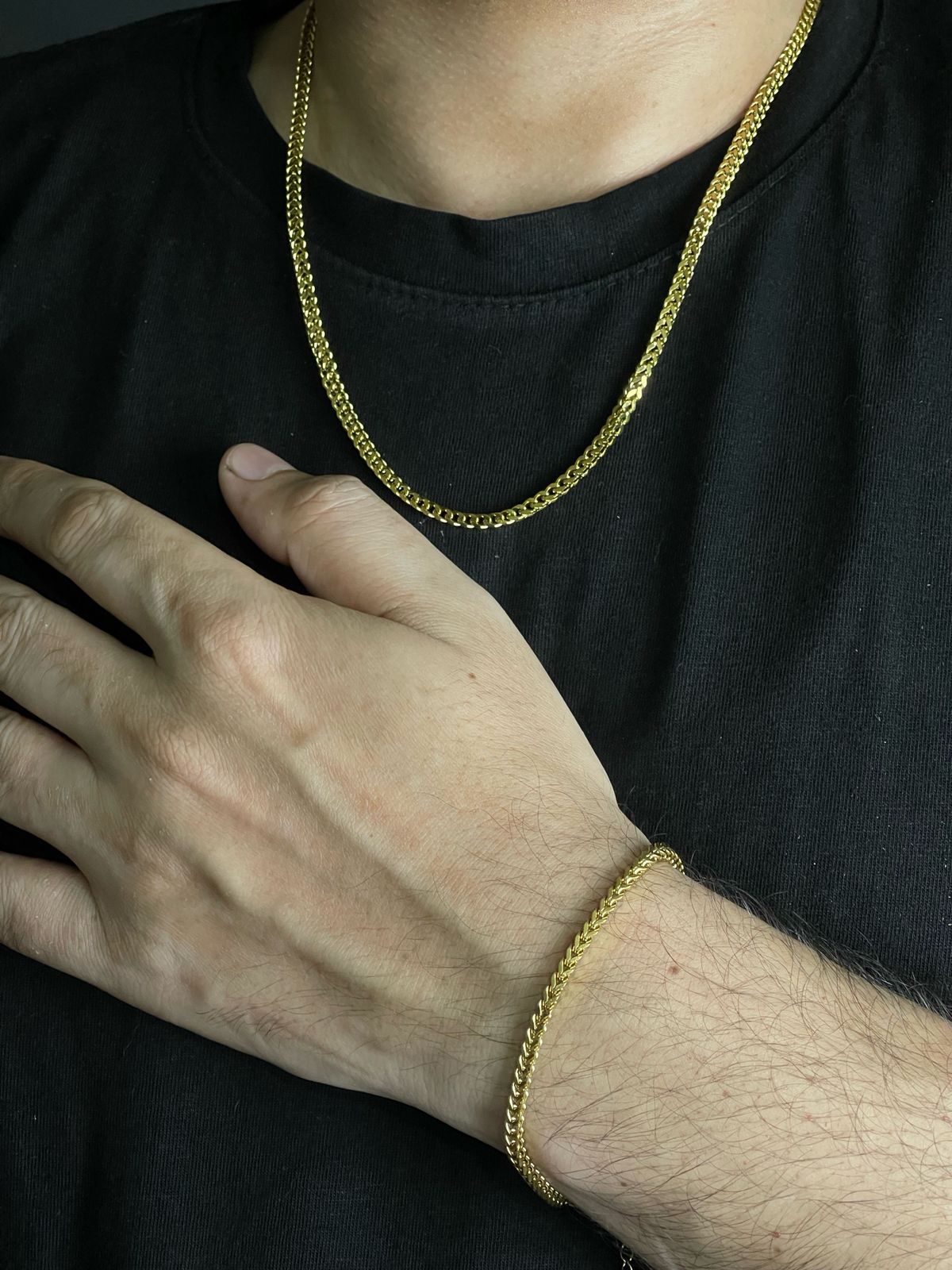 3mm golden franco neck chain and bracelet set for men online in Pakistan