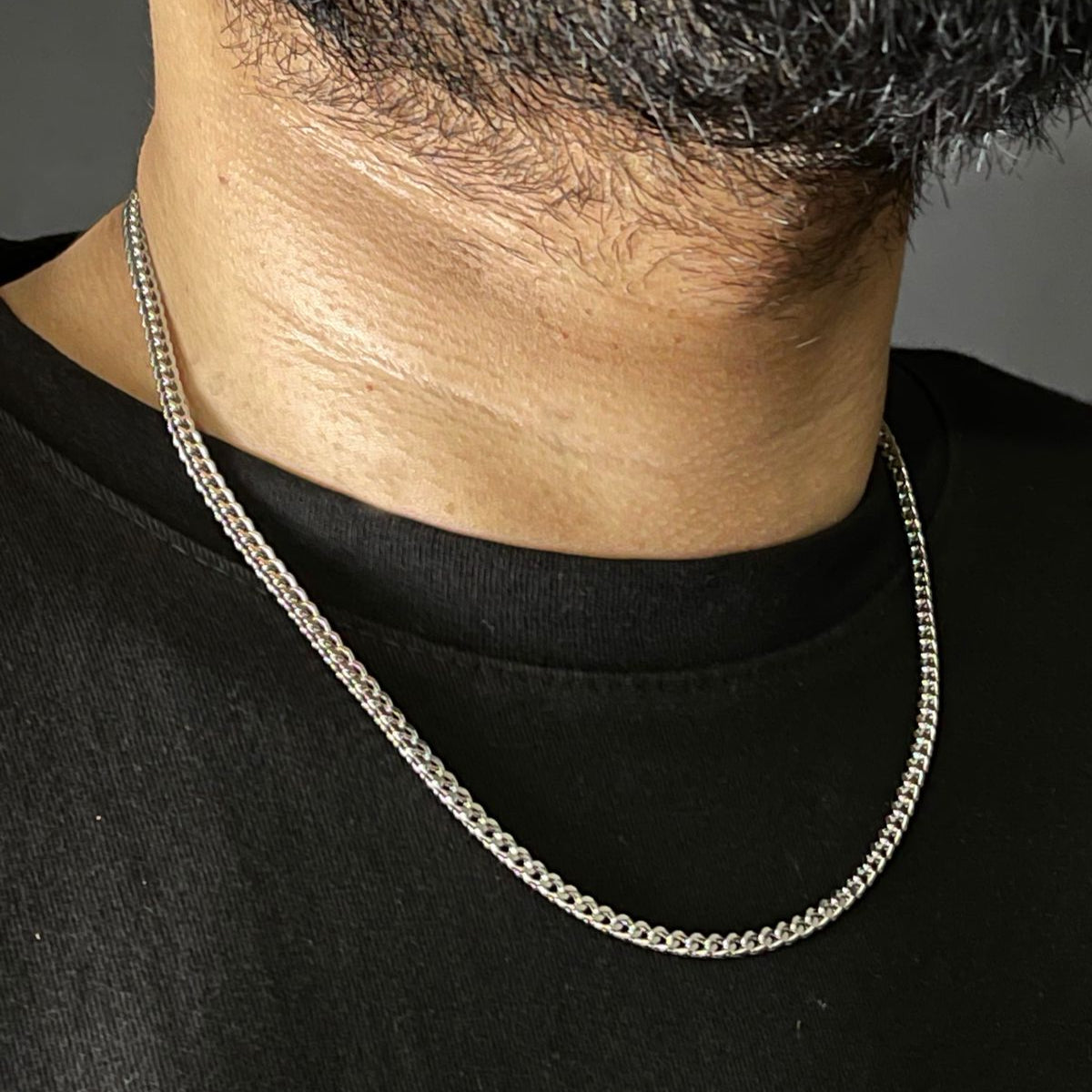 3mm silver franco square neck chain and bracelet set for men online in Pakistan