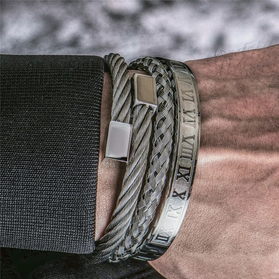 3pcs luxury Silver bracelet Set For Men Online In Pakistan