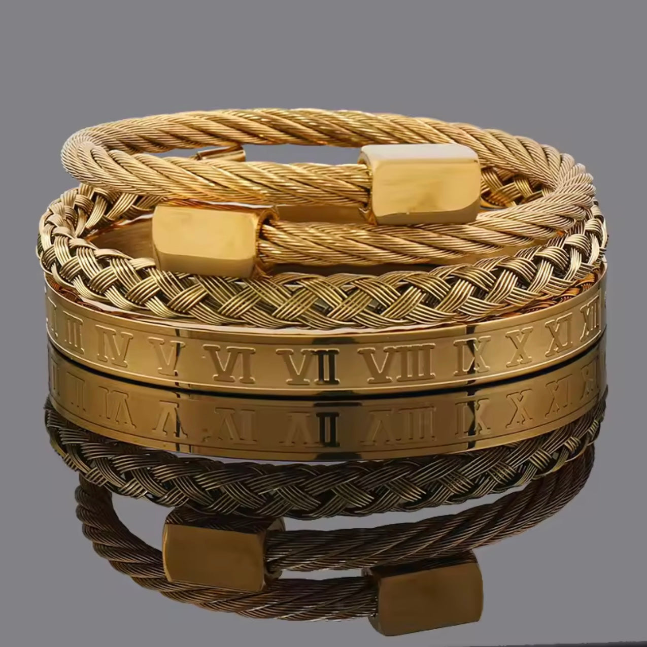3pcs luxury golden bracelet Set For Men Online In Pakistan
