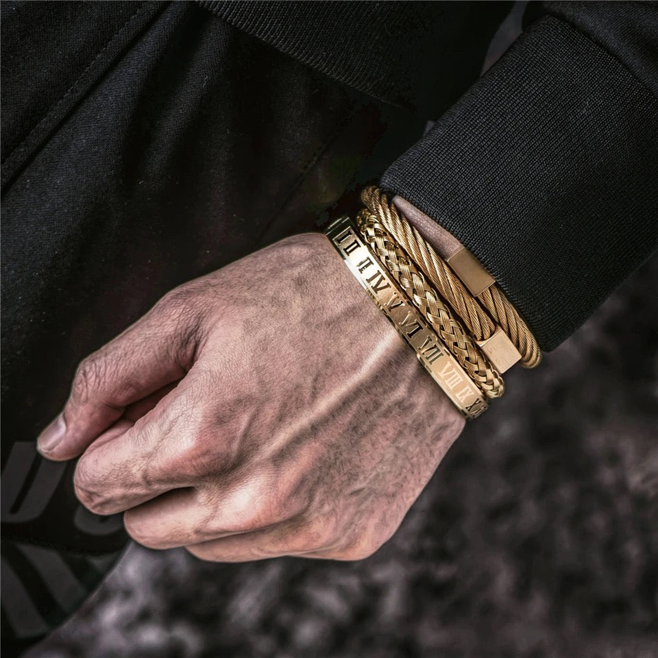 3pcs luxury golden bracelet Set For Men Online In Pakistan