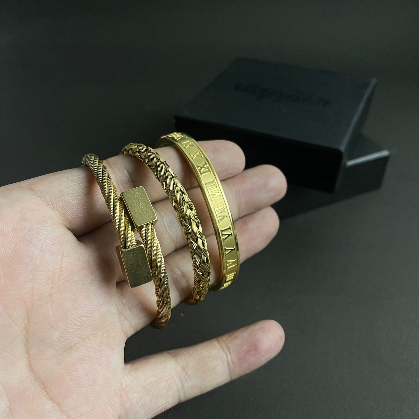 3pcs luxury golden bracelet Set For Men Online In Pakistan
