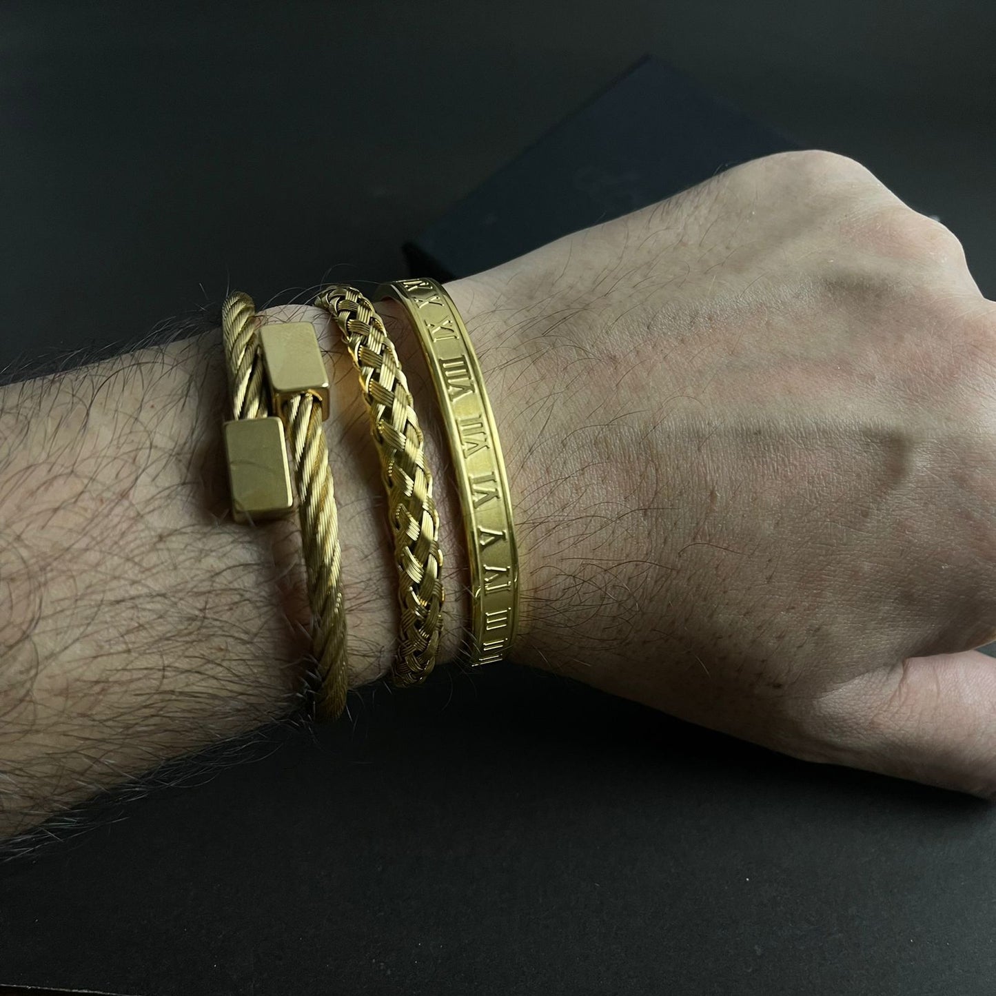 3pcs luxury golden bracelet Set For Men Online In Pakistan