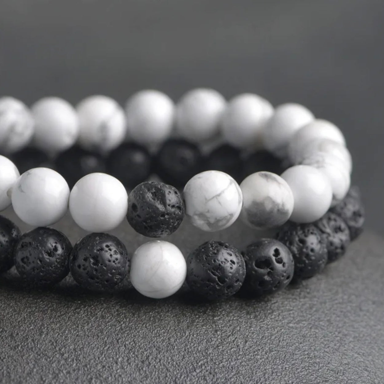 White & Lave Black Energy Stone Beads Distance Bracelet Set Couple Bracelet