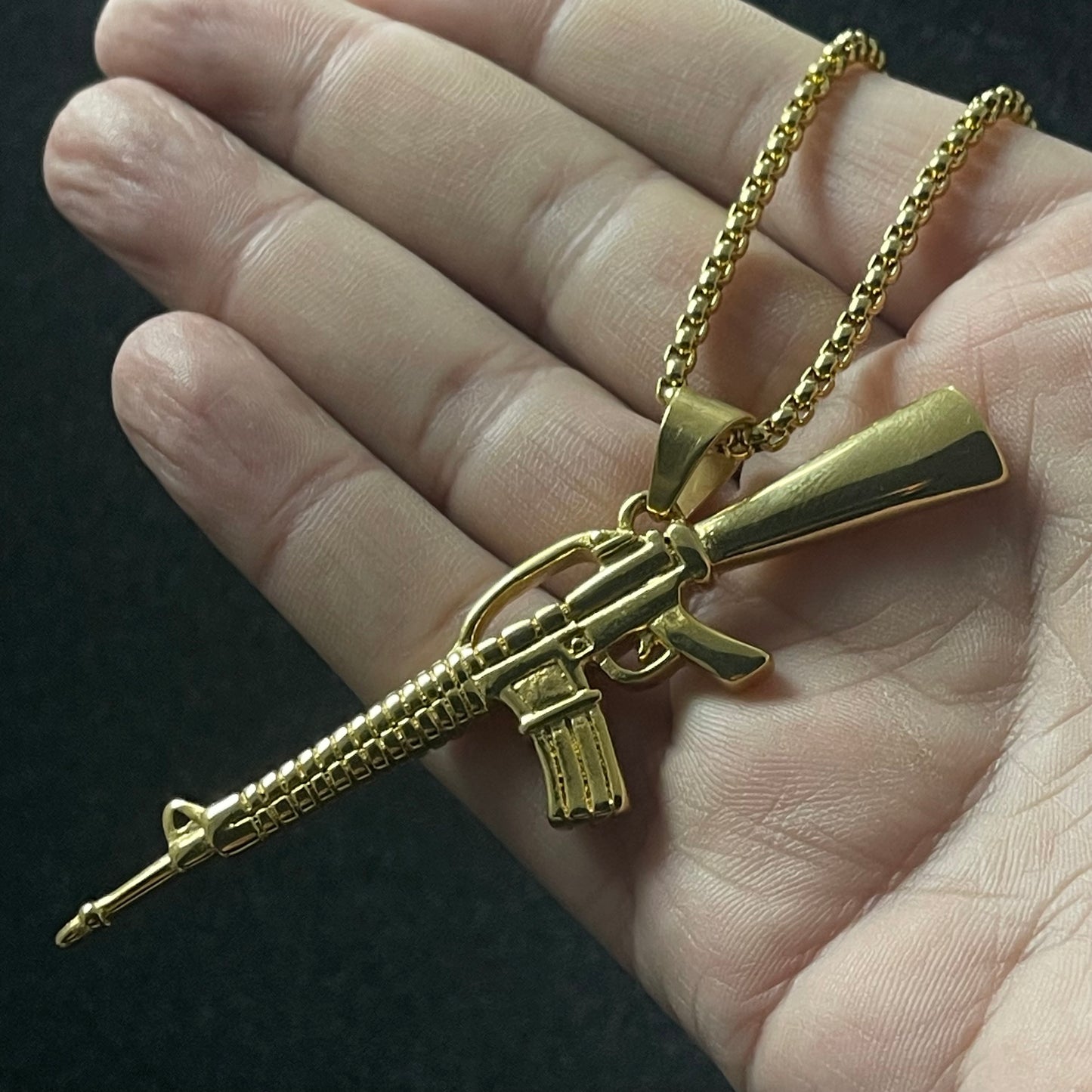 golden pistol rifle m16 pendant necklace for men online in pakistan