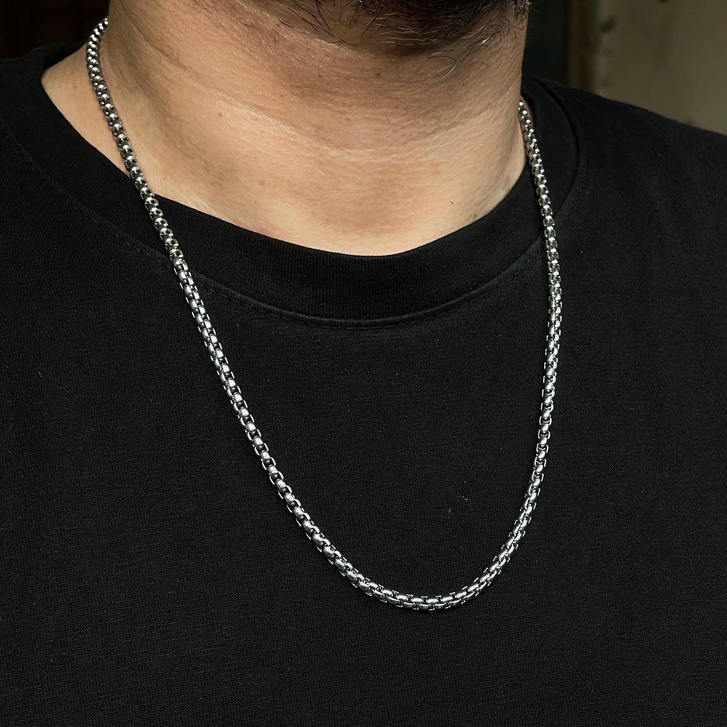 5mm Silver Box Chain Necklace For Men