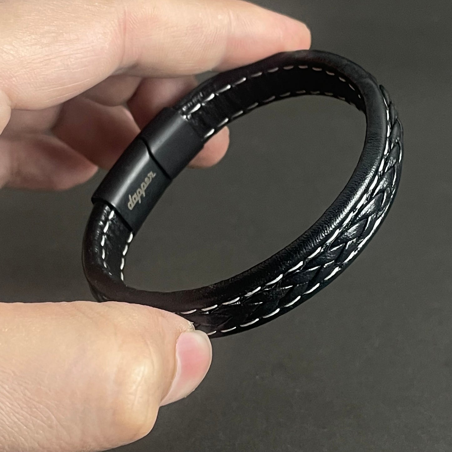 Streetwise Black Leather Bracelet For Men