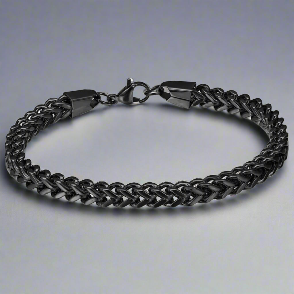5mm black Franco square stainless steel chain bracelet for men online in Pakistan