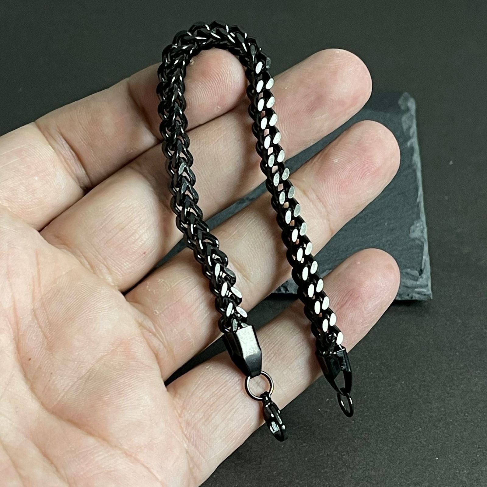 5mm black Franco square stainless steel chain bracelet for men online in Pakistan