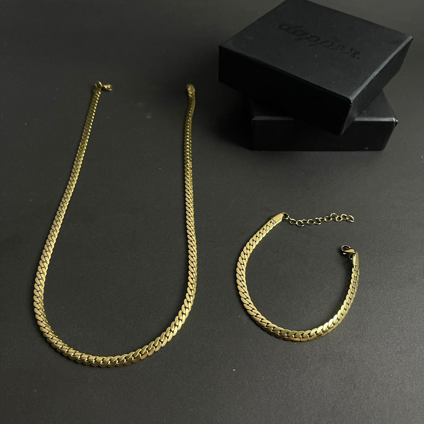5mm golden miami link short neck chain and bracelet set for men online in Pakistan