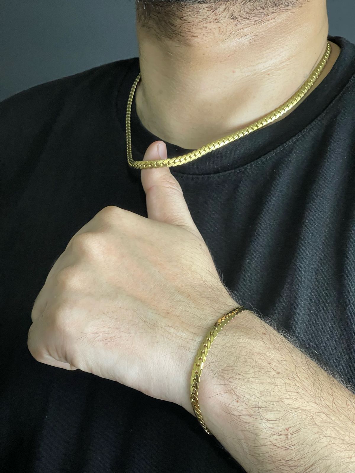 5mm golden miami link short neck chain and bracelet set for men online in Pakistan