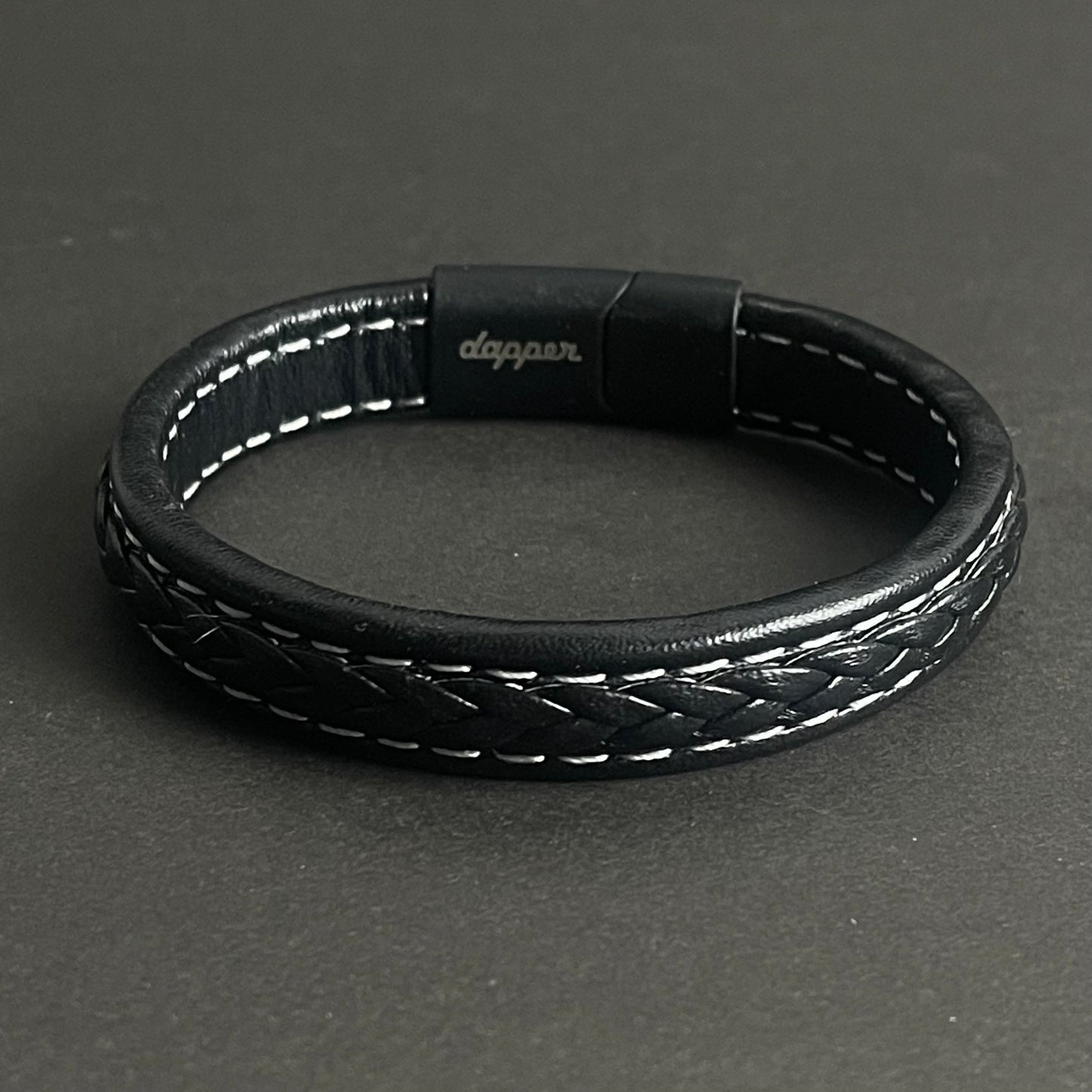 Streetwise Black Leather Bracelet For Men
