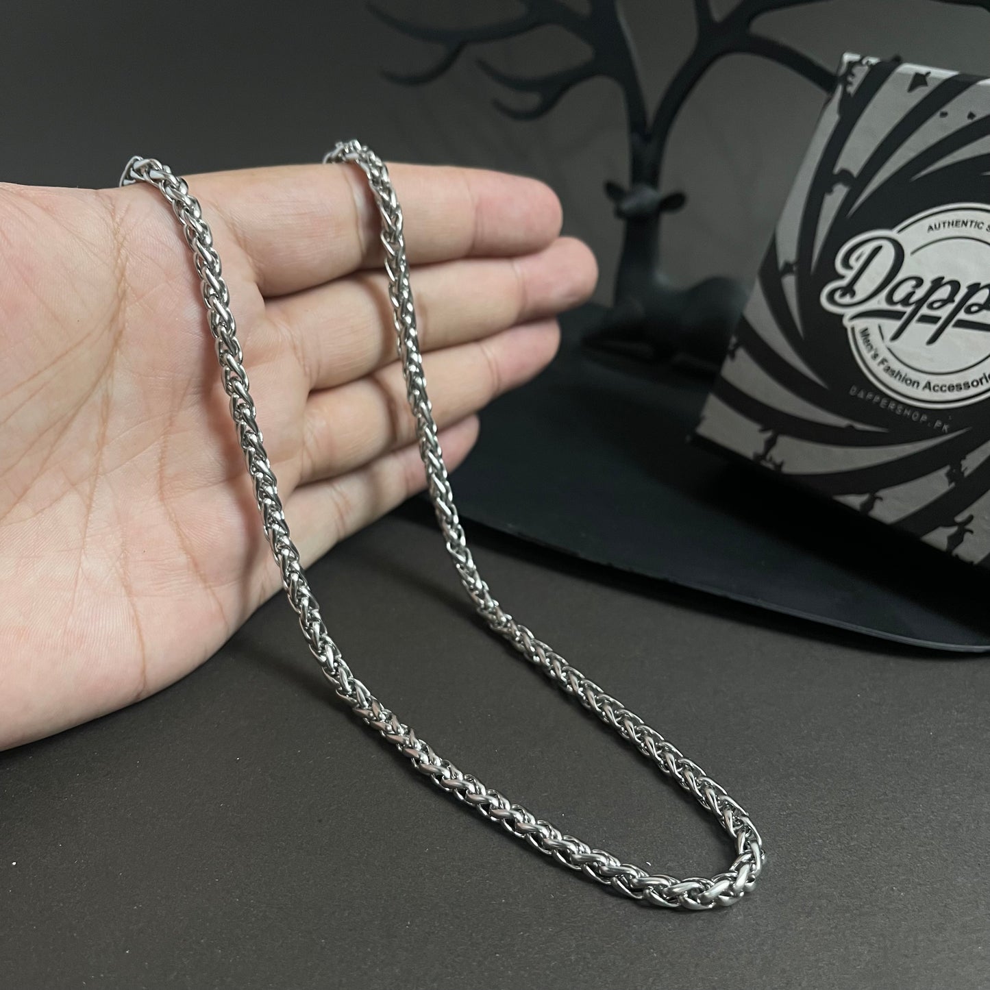 6mm silver wheat keel link neck chain for men online in pakistan