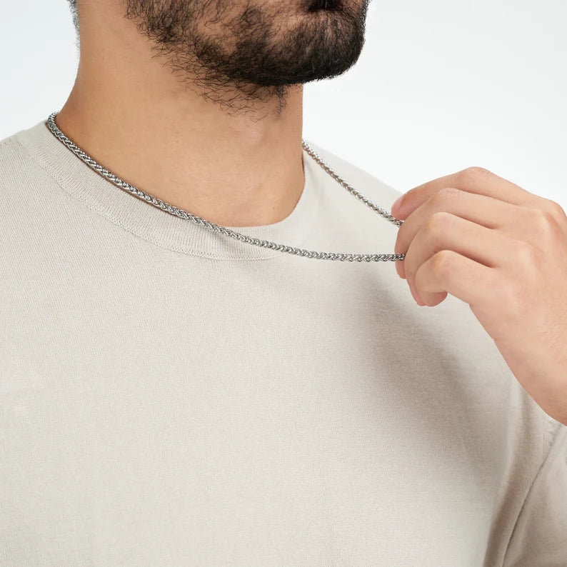 6mm silver wheat keel link neck chain for men online in pakistan