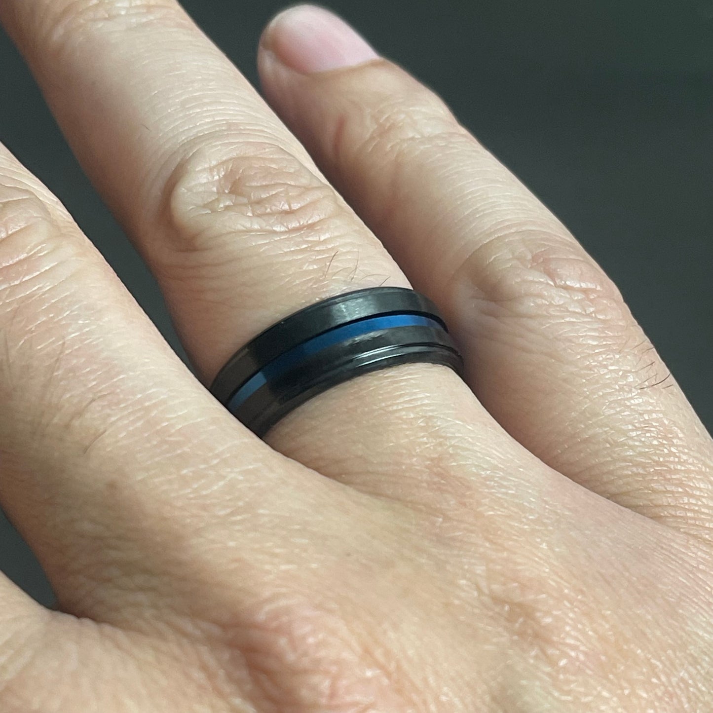 Black Titanium Blue Inlay Ring
