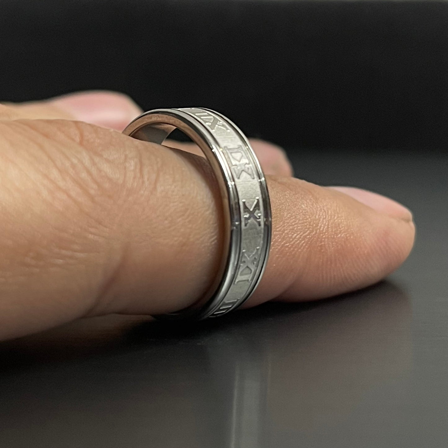 roman numeral titanium silver ring for men online in pakistan