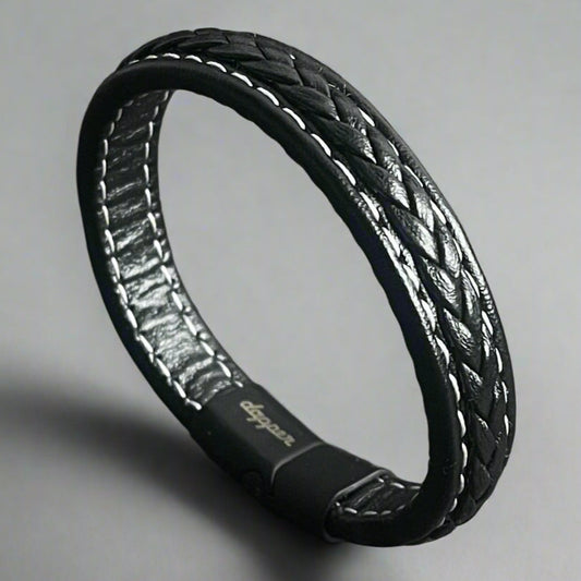 Streetwise Black Leather Bracelet For Men