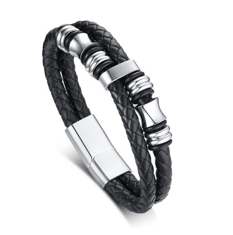 black leather bracelet for men online in pakistan