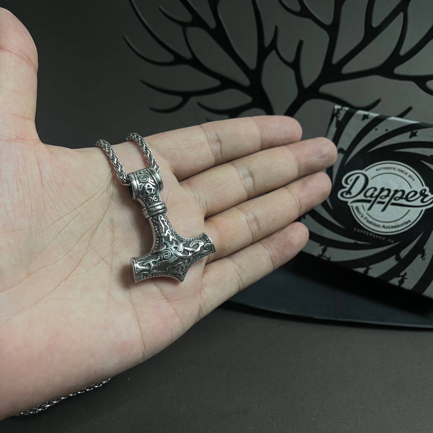 Viking Antique Silver Thor's Hammer Pendant Necklace For Men