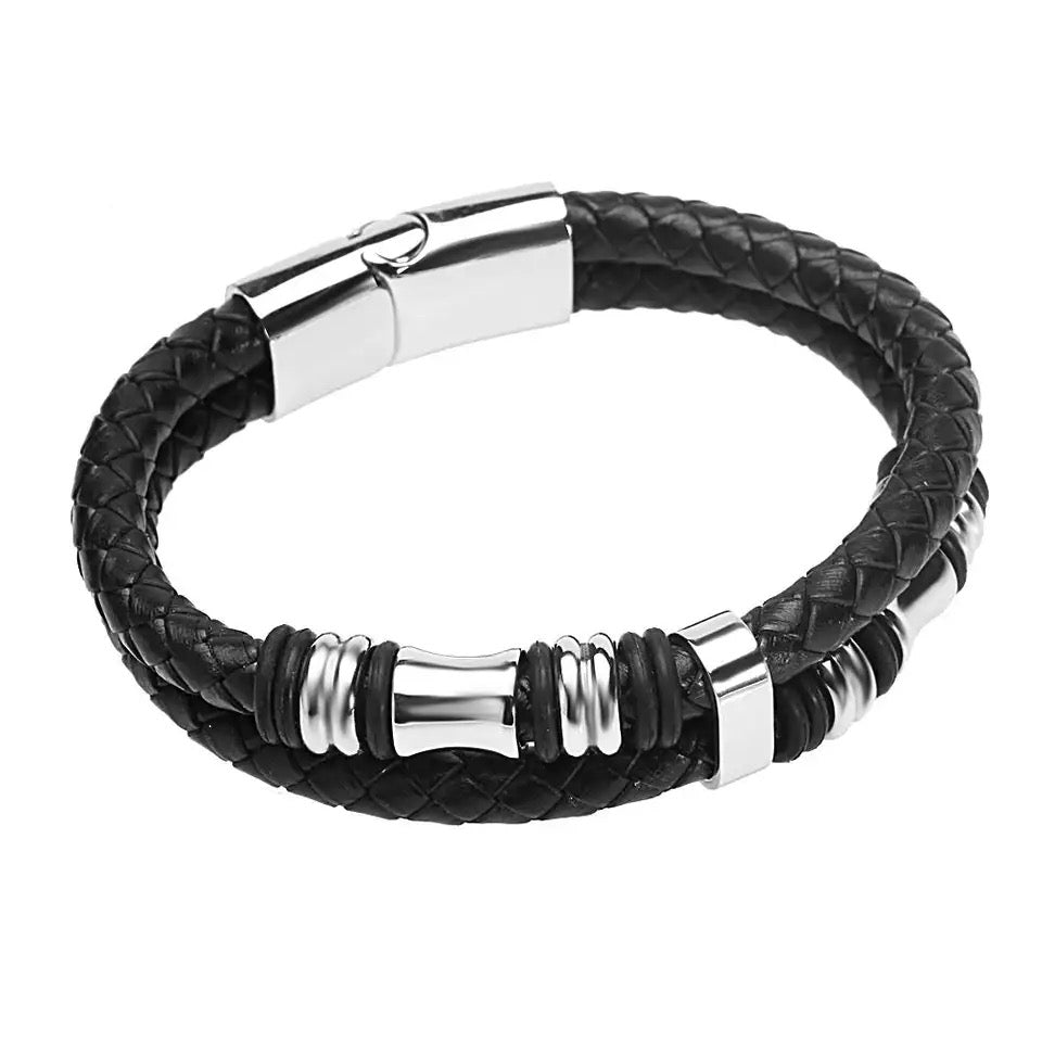 black leather bracelet for men online in pakistan
