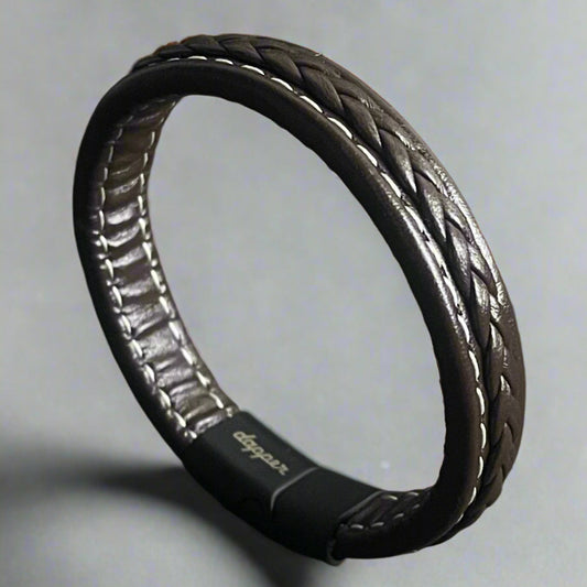 Streetwise Brown Black Leather Bracelet For Men
