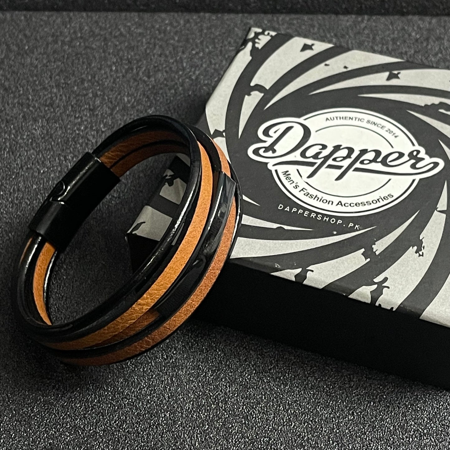 tan geniun leather layered bracelet for men online in pakistan