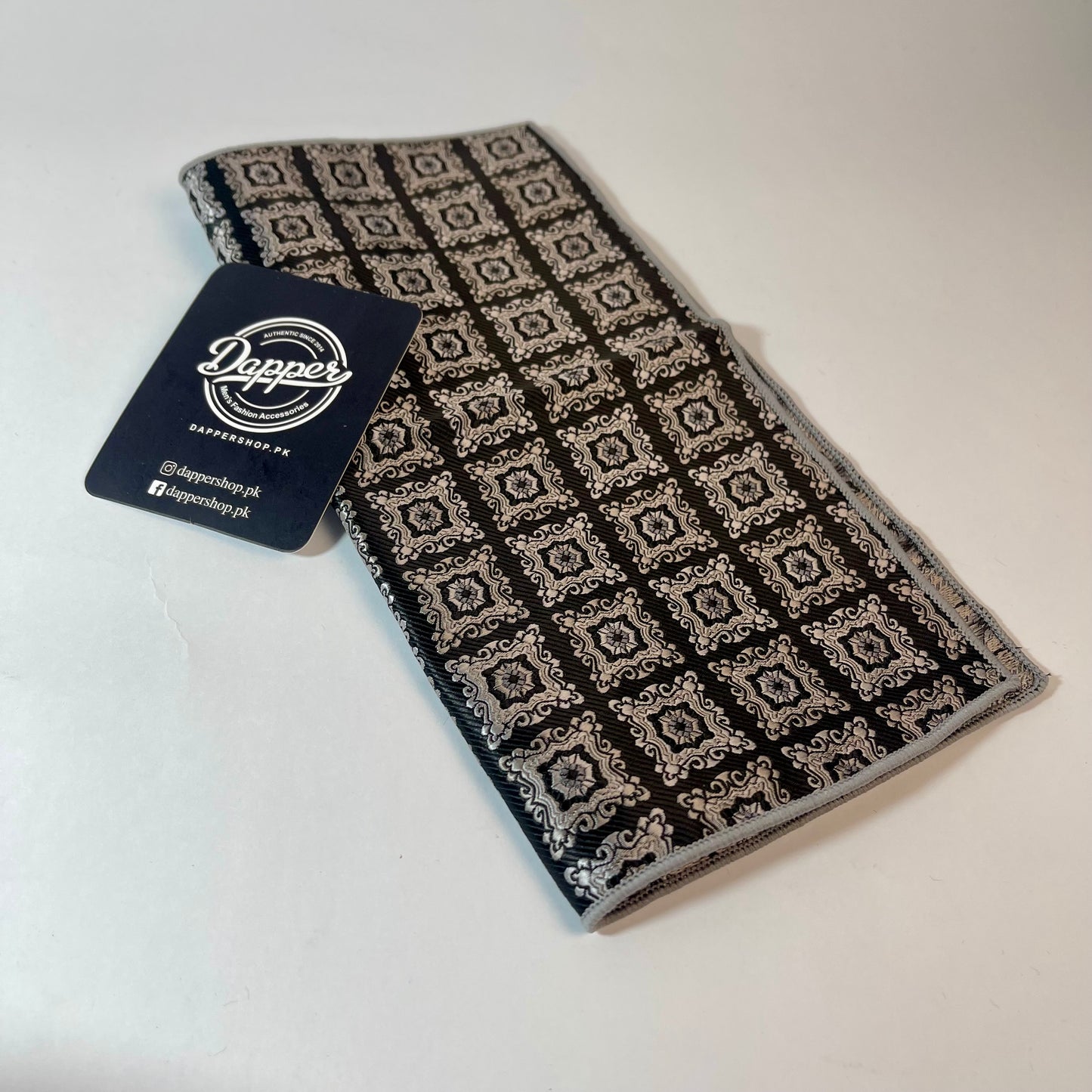 Black and Silver square pattern pocket square handkerchief online in Pakistan