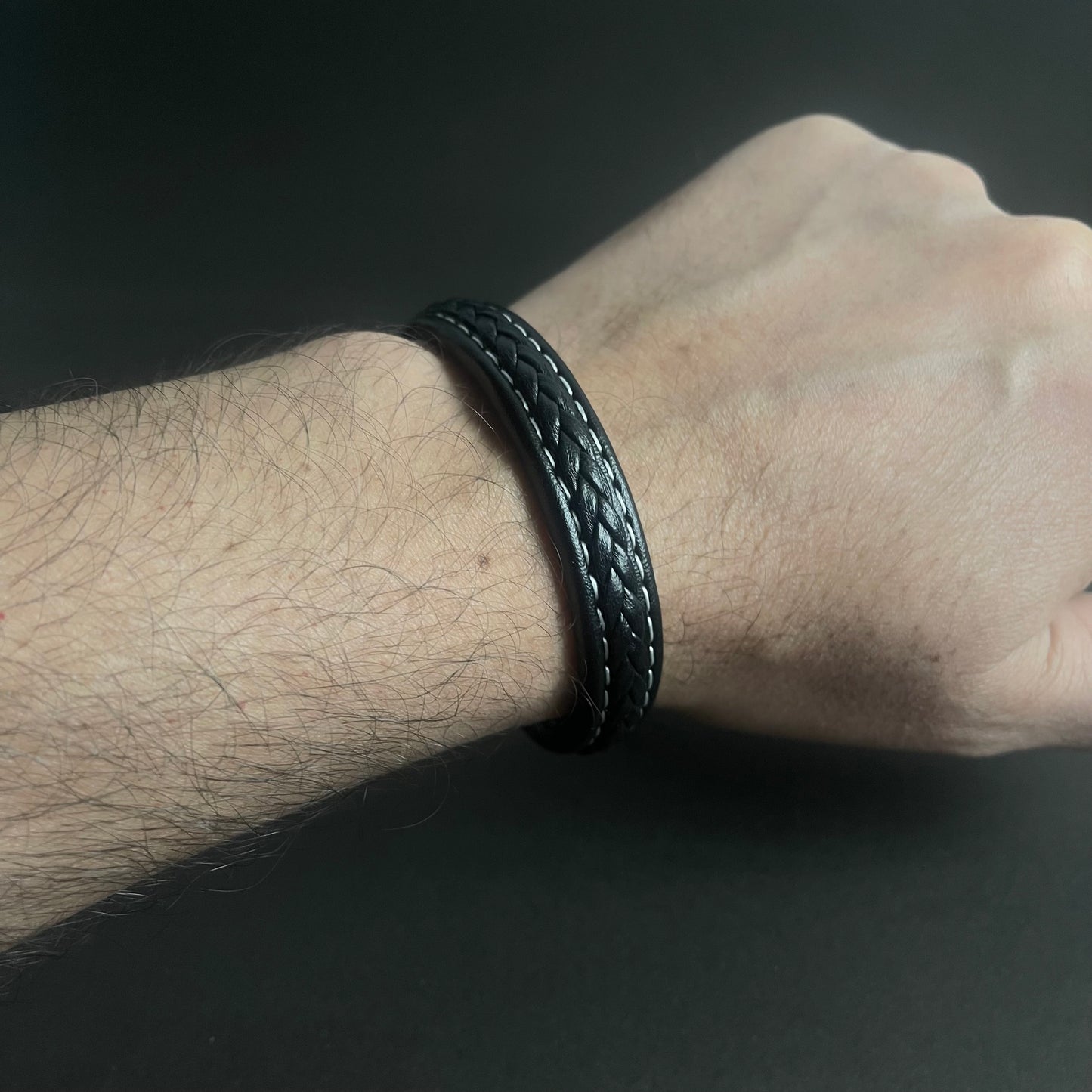Streetwise Black Leather Bracelet For Men