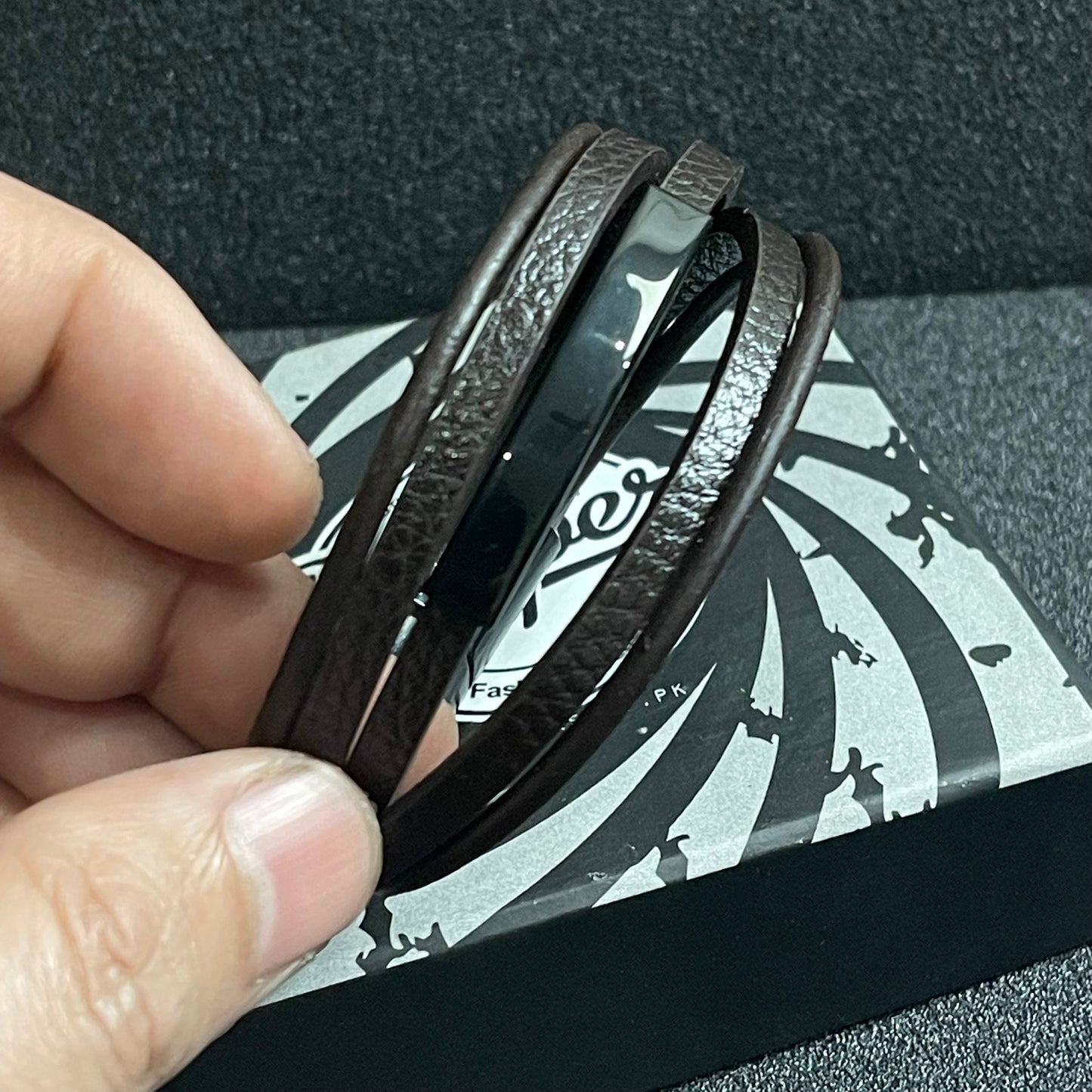 coffee brown geniun leather layered bracelet for men online in pakistan