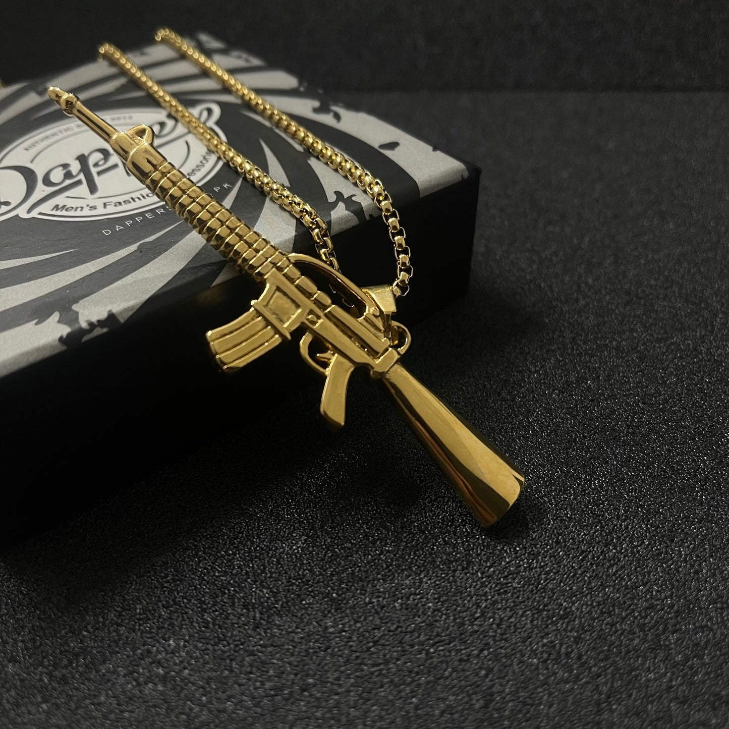 golden pistol rifle m16 pendant necklace for men online in pakistan