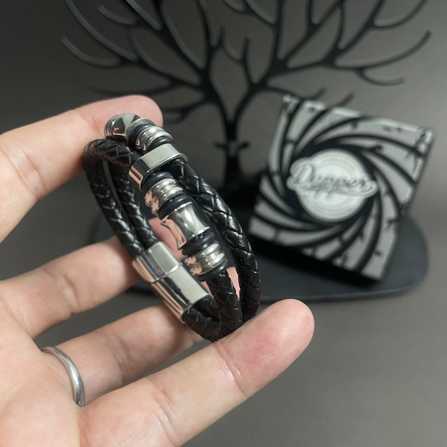 black leather bracelet for men online in pakistan