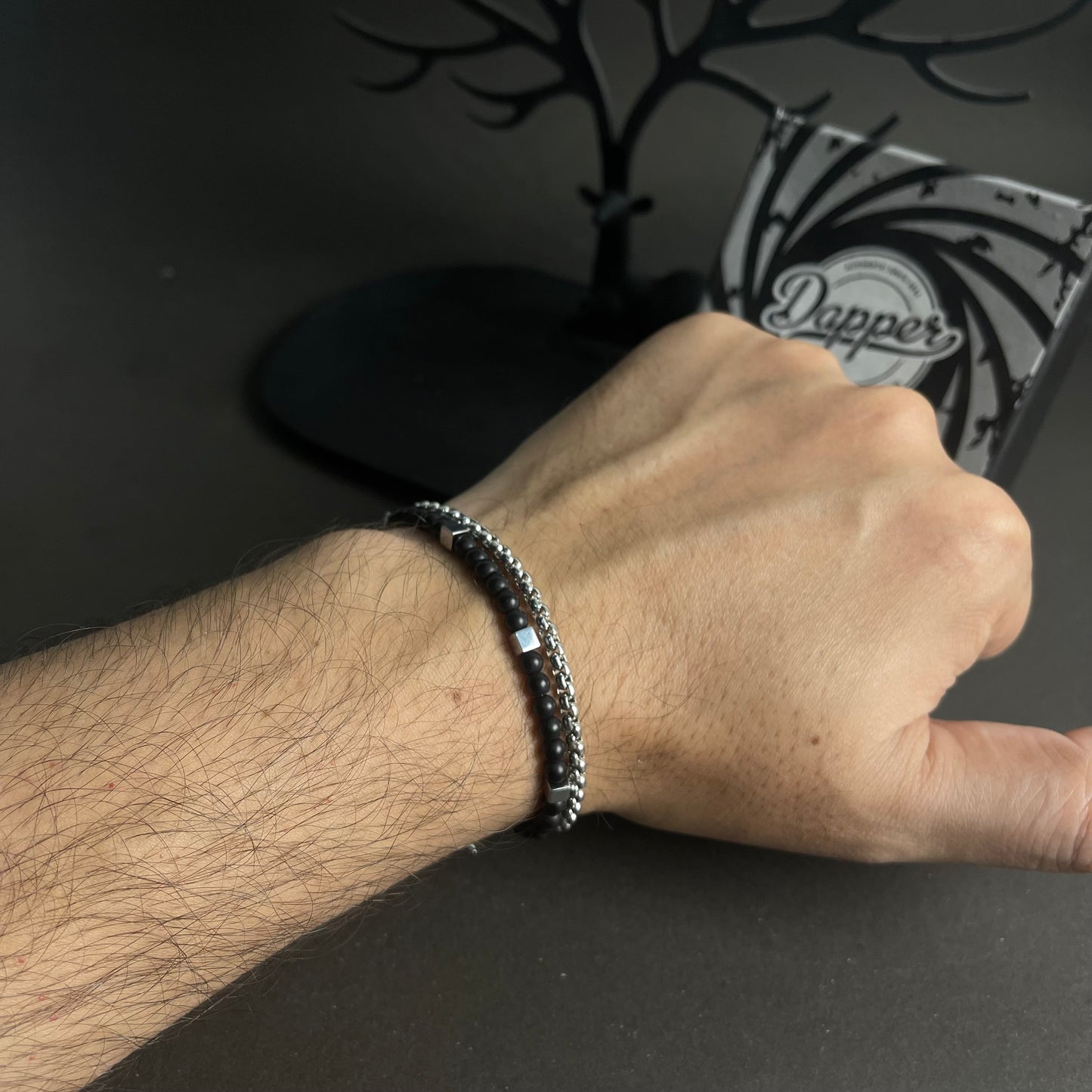 Men's Black Versatile Layering Bracelet Set