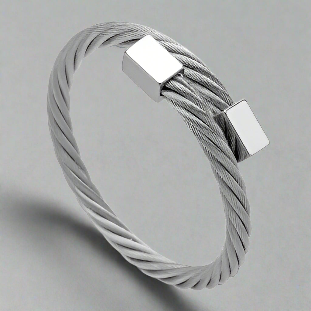 Silver stainless steel cable bracelet for men online in pakistan