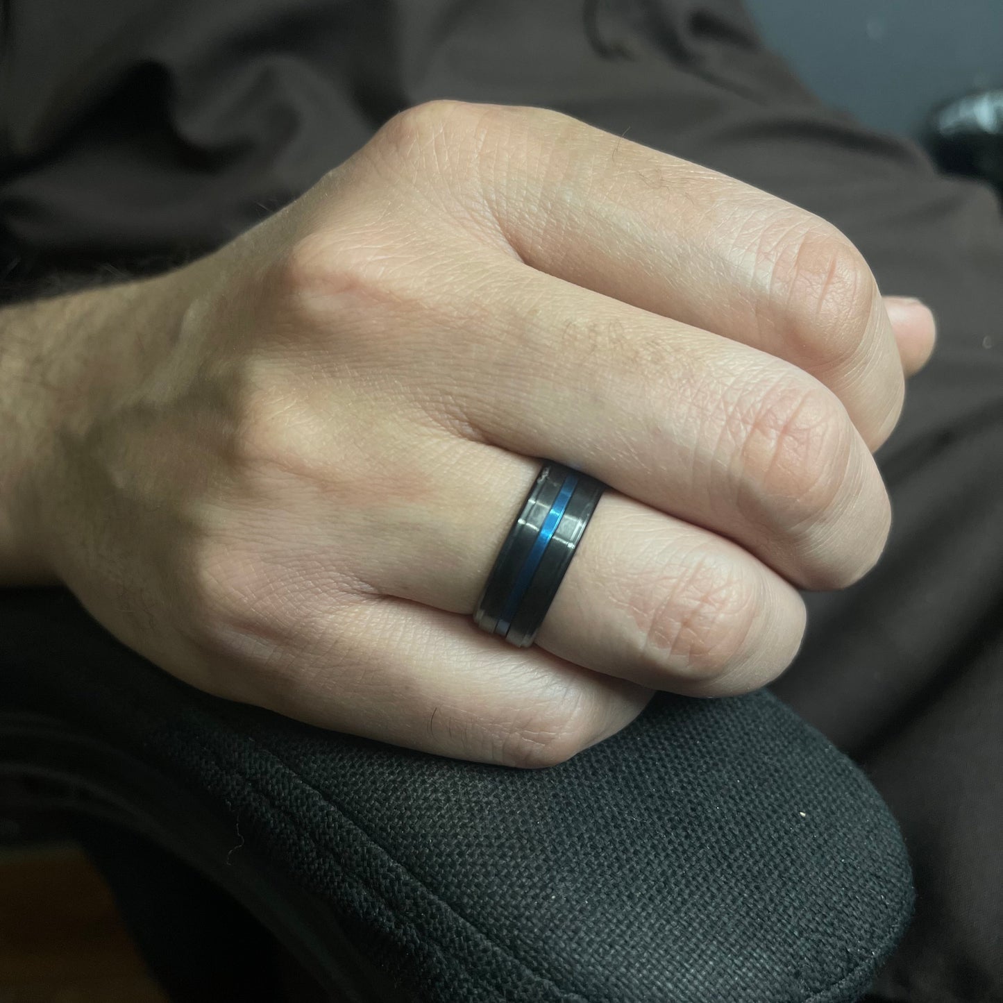 Black Titanium Blue Inlay Ring