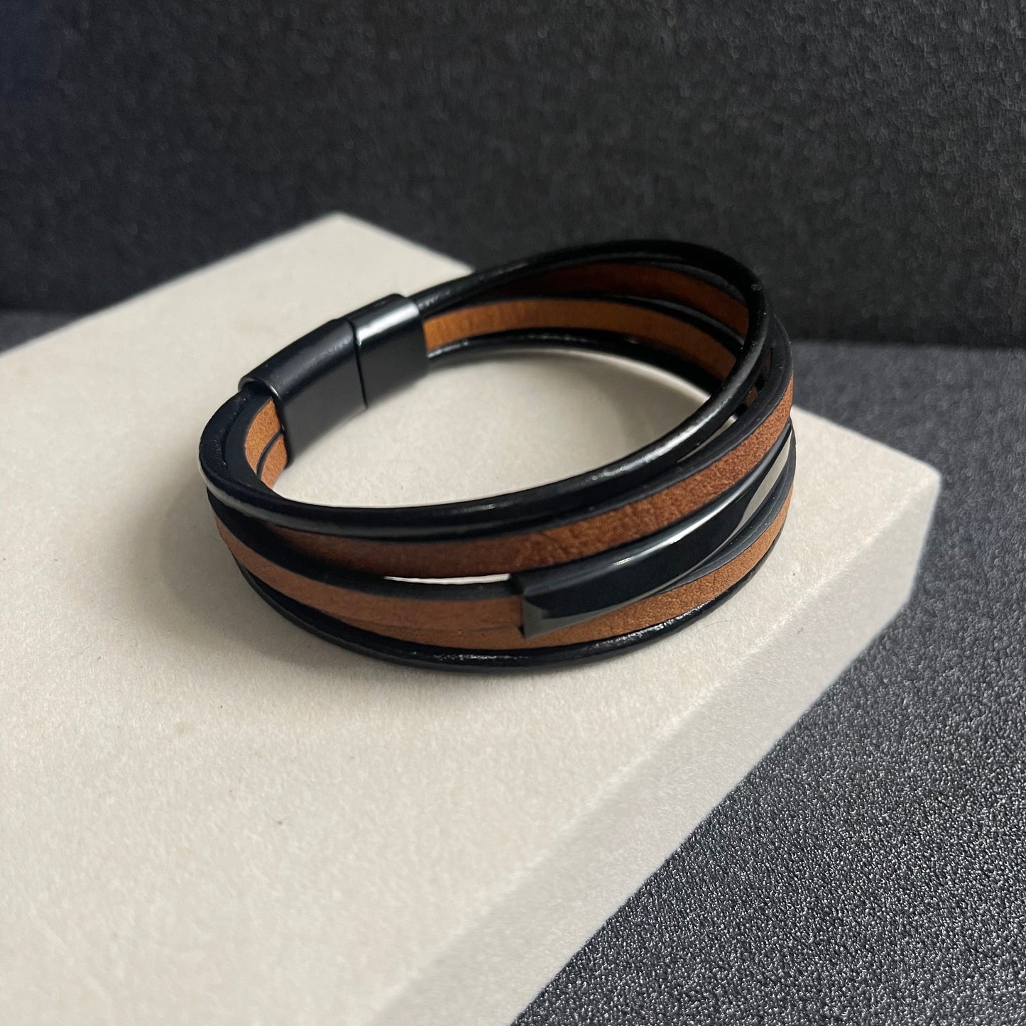 tan geniun leather layered bracelet for men online in pakistan