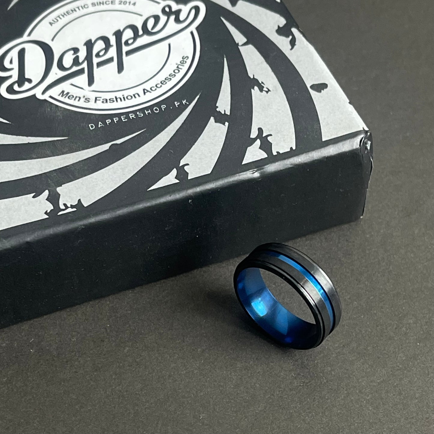 Black Titanium Blue Inlay Ring