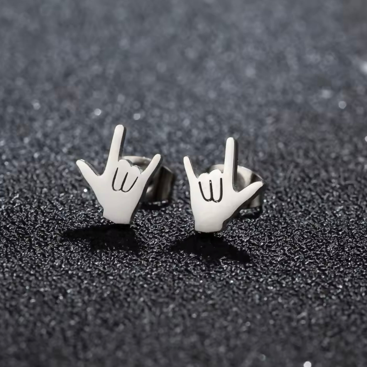Silver Hand Gesture Stud Earrings For Men/Women
