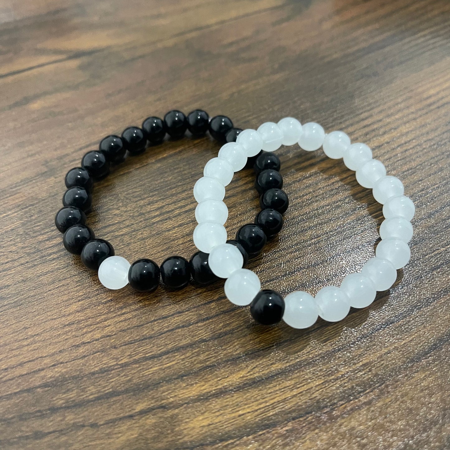 Black & Milky White Energy Stone Beads Distance Bracelet Set Couple Bracelet