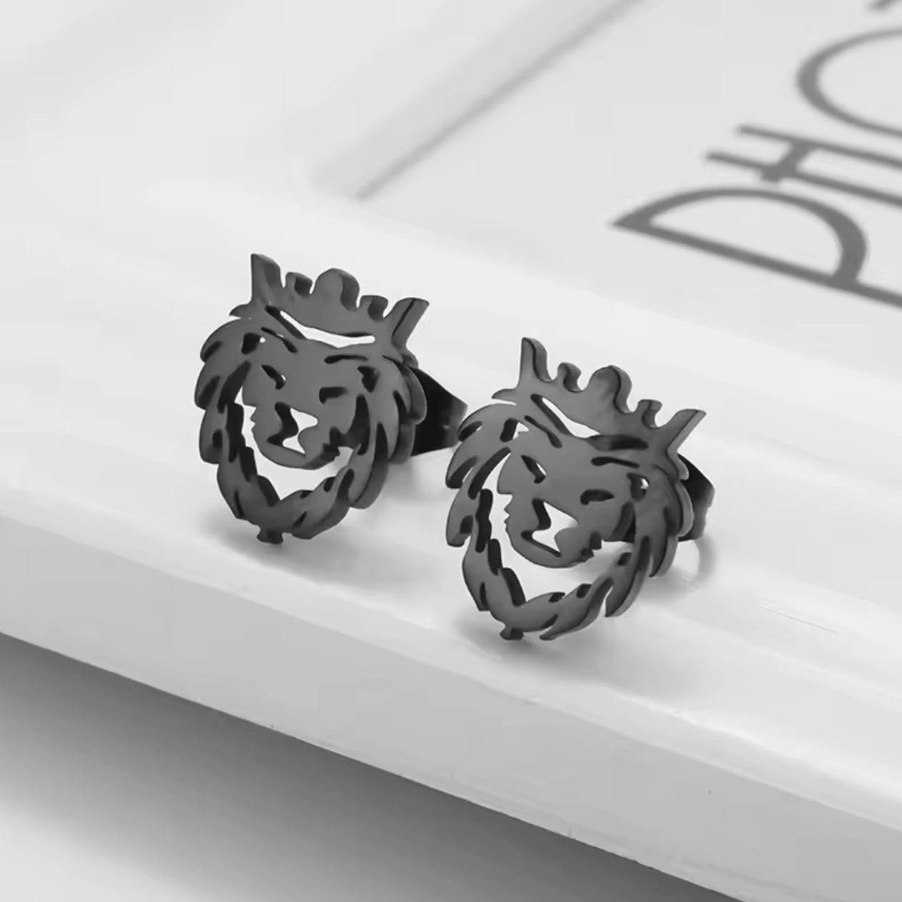 Black Lion Earrings For Men
