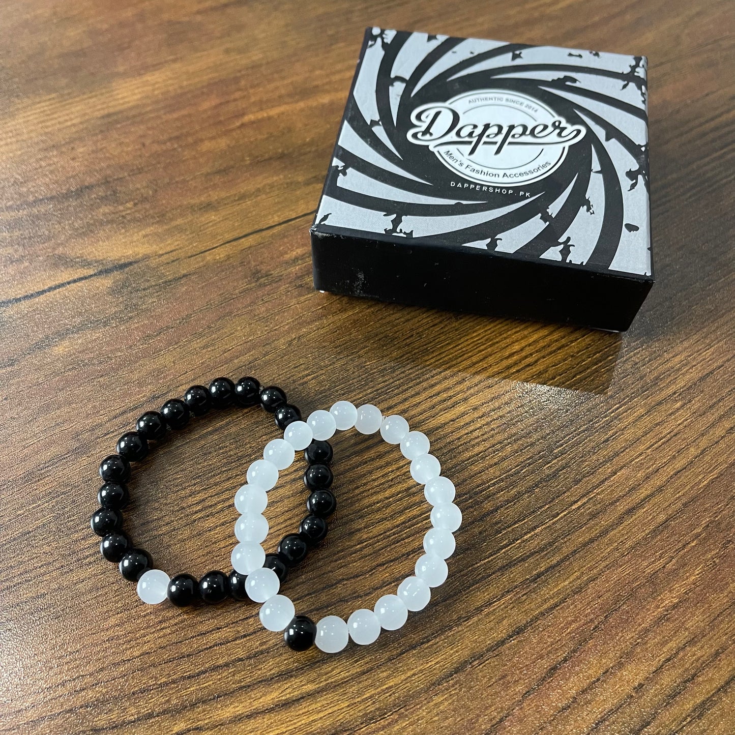 Black & Milky White Energy Stone Beads Distance Bracelet Set Couple Bracelet