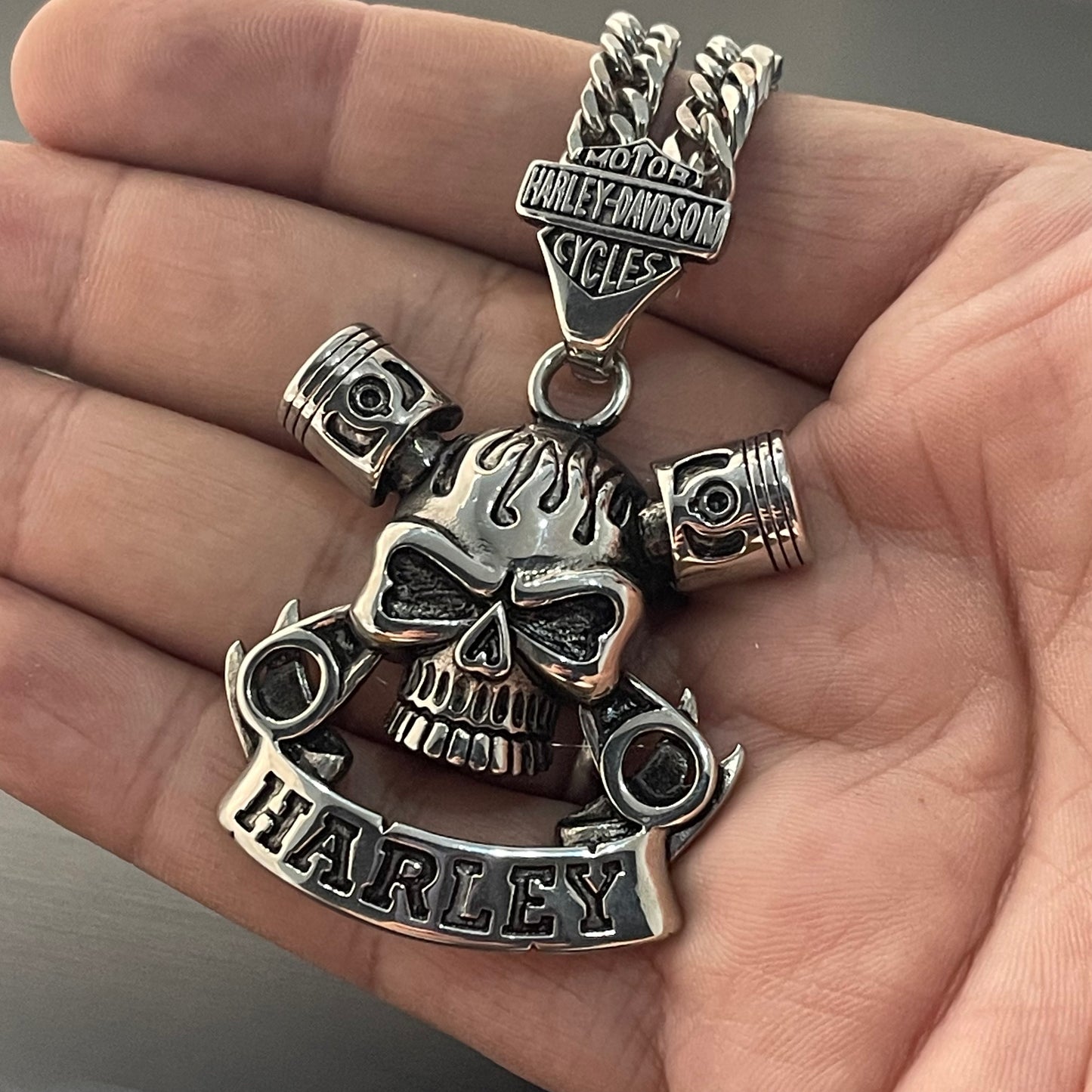 Harley Davidson Skull Heavy Biker Pendant Necklace For Men