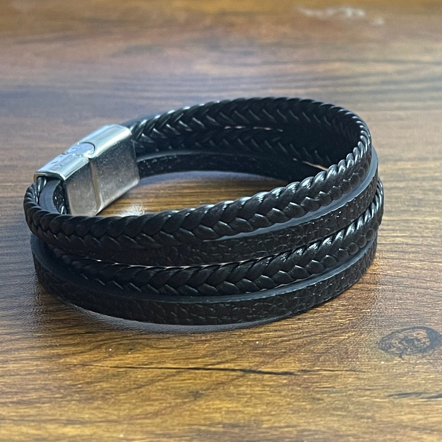 multi layered black leather bracelet for men online in pakistan