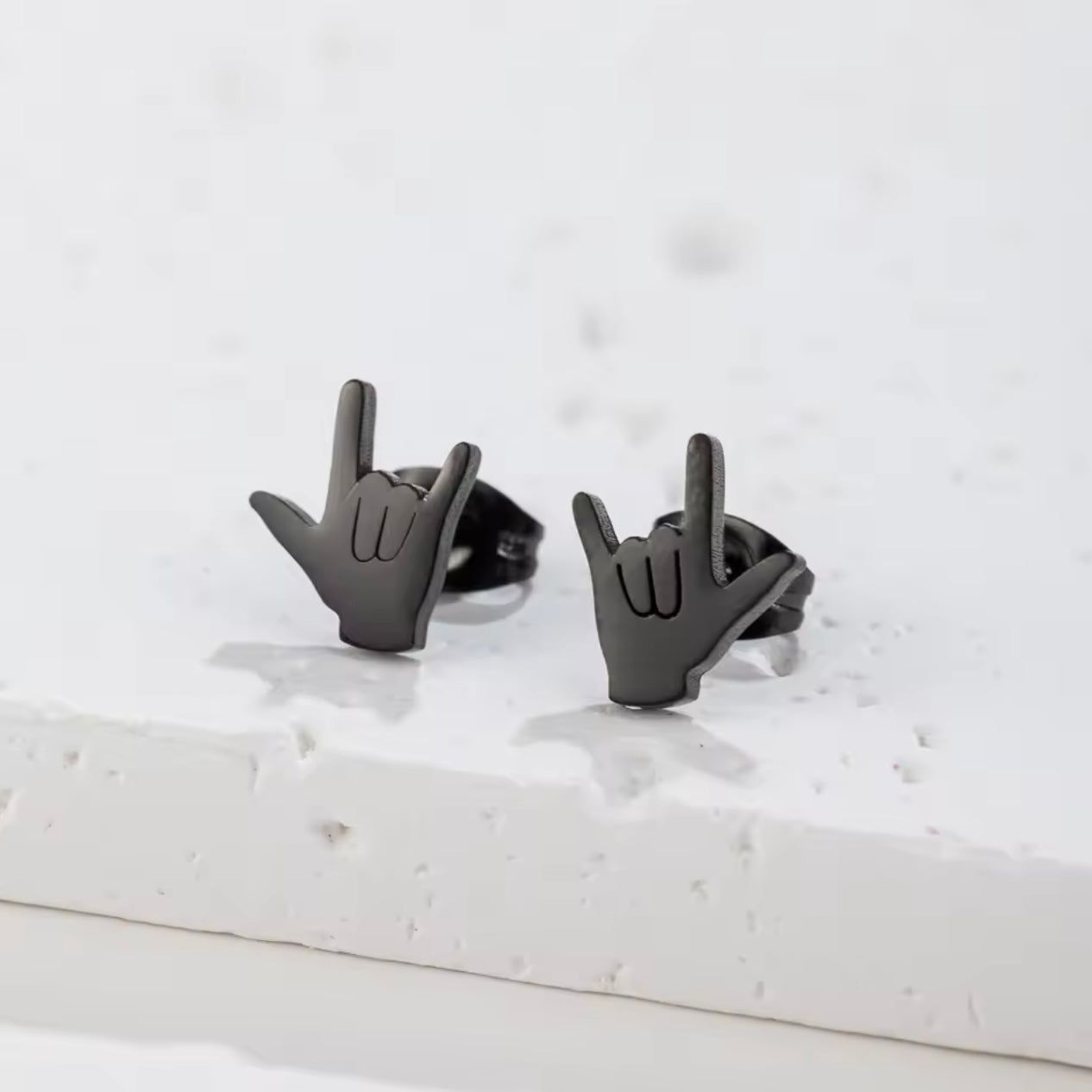 Black Hand Gesture Stud Earrings For Men/Women